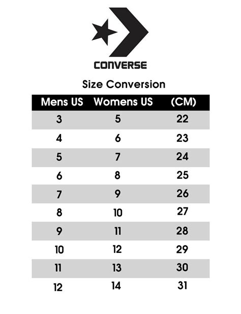 converse size chart unisex.